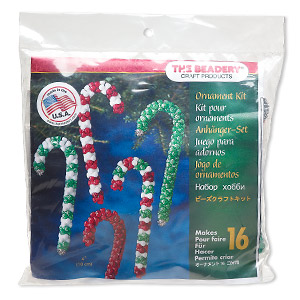 Ornament kit, The Beadery®, plastic, red / green / white, candy canes  (5688). Sold individually. - Fire Mountain Gems and Beads