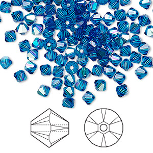 Bead, Crystal Passions&reg;, Capri blue AB, 4mm bicone (5328). Sold per pkg of 144 (1 gross).