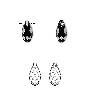 Drop, Crystal Passions&reg;, jet, 11x5.5mm faceted briolette pendant (6010). Sold per pkg of 24.
