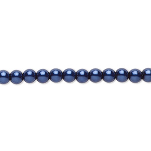 Bead, Czech pearl-coated glass druk, dark blue, 4mm round. Sold per 15-1/2&quot; to 16&quot; strand.