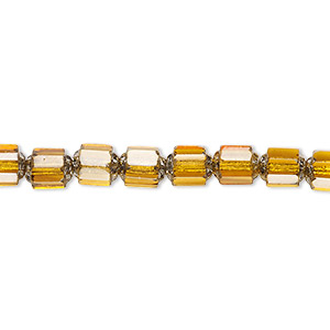 Bead, Czech glass, honey and metallic silver, 6mm round cathedral. Sold per 15-1/2&quot; to 16&quot; strand, approximately 65 beads.