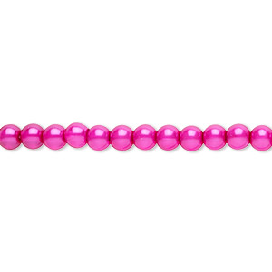 Bead, Czech pearl-coated glass druk, hot pink, 4mm round. Sold per 15-1/2&quot; to 16&quot; strand.