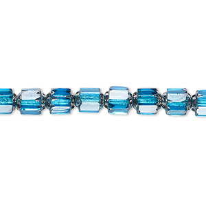 Bead, Czech glass, turquoise blue and metallic silver, 6mm round cathedral. Sold per 15-1/2&quot; to 16&quot; strand.