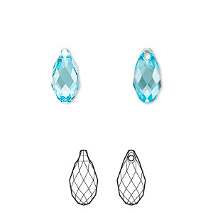 Drop, Crystal Passions&reg;, aquamarine, 11x5.5mm faceted briolette pendant (6010). Sold per pkg of 24.