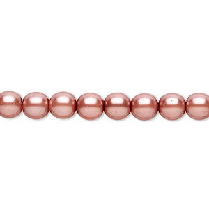 Bead, Czech pearl-coated glass druk, rose, 6mm round. Sold per 15-1/2&quot; to 16&quot; strand.