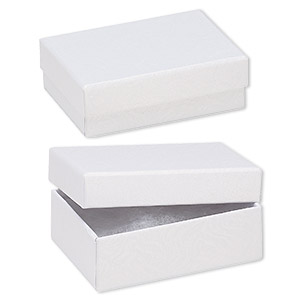 Box, paper, cotton-filled, white, 3-1/4 x 2-1/4 x 1-inch textured rectangle. Sold per pkg of 10.