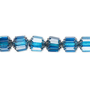 Bead, Czech glass, turquoise blue and metallic silver, 8mm round cathedral. Sold per 15-1/2&quot; to 16&quot; strand, approximately 50 beads.