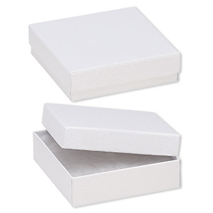 Box, paper, &quot;cotton&quot;-filled, white, 3-1/2 x 3-1/2 x 1-inch textured square. Sold per pkg of 10.