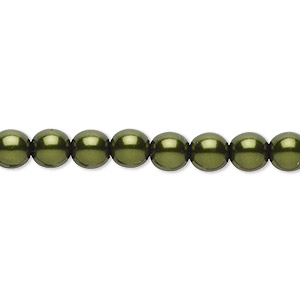 Bead, Czech pearl-coated glass druk, emerald green, 6mm round. Sold per 15-1/2&quot; to 16&quot; strand.