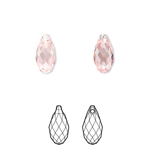 Drop, Crystal Passions&reg;, light rose, 11x5.5mm faceted briolette pendant (6010). Sold per pkg of 24.