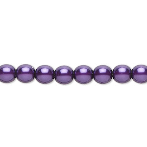 Bead, Czech pearl-coated glass druk, purple, 6mm round. Sold per 15-1/2&quot; to 16&quot; strand.