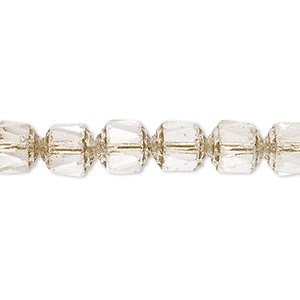 Bead, Czech glass, transparent clear and metallic gold, 8mm round cathedral. Sold per 15-1/2&quot; to 16&quot; strand, approximately 50 beads.
