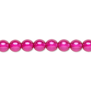Bead, Czech pearl-coated glass druk, hot pink, 6mm round. Sold per 15-1/2&quot; to 16&quot; strand.