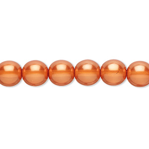 Bead, Czech pearl-coated glass druk, copper, 8mm round. Sold per 15-1/2&quot; to 16&quot; strand.