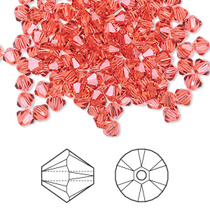 Bead, Crystal Passions&reg;, padparadscha, 4mm bicone (5328). Sold per pkg of 144 (1 gross).
