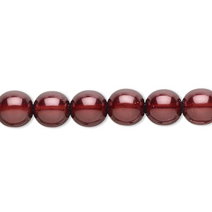 Bead, Czech pearl-coated glass druk, burgundy, 8mm round. Sold per 15-1/2&quot; to 16&quot; strand.