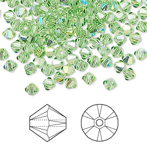 Bead, Crystal Passions&reg;, peridot AB, 4mm bicone (5328). Sold per pkg of 144 (1 gross).