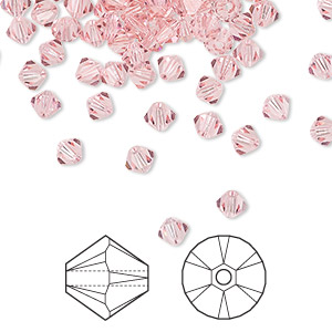 Bead, Crystal Passions&reg;, light rose, 4mm bicone (5328). Sold per pkg of 144 (1 gross).