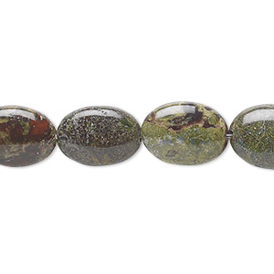 Bead, dragon blood jasper (natural), 14x10mm flat oval, B grade, Mohs hardness 6-1/2 to 7. Sold per 15-1/2&quot; to 16&quot; strand.