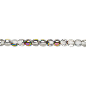 Bead, Czech glass druk, opaque and transparent clear half-coated vitrail, 4mm round. Sold per 15-1/2&quot; to 16&quot; strand.