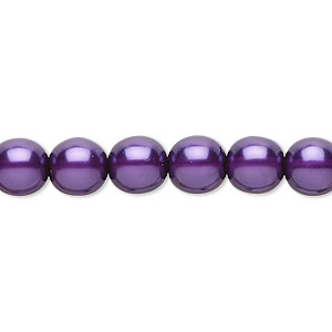Bead, Czech pearl-coated glass druk, purple, 8mm round. Sold per 15-1/2&quot; to 16&quot; strand.