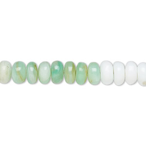 Bead, green Peruvian opal (natural), light to medium, 6x3mm-8x4mm hand-cut rondelle, B grade, Mohs hardness 5 to 6-1/2. Sold per 8-inch strand, approximately 50 beads.