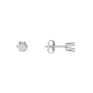 Earstud, Snap-Tite&reg;, sterling silver, 4mm 6-prong round setting. Sold per pkg of 2 pairs.