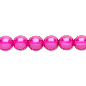 Bead, Czech pearl-coated glass druk, hot pink, 8mm round. Sold per 15-1/2&quot; to 16&quot; strand.