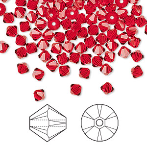 Bead, Crystal Passions&reg;, light Siam, 4mm bicone (5328). Sold per pkg of 144 (1 gross).