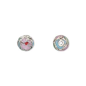 Bead, cloisonn&#233;, enamel and silver-plated copper, multicolored, 8mm round. Sold per pkg of 10.