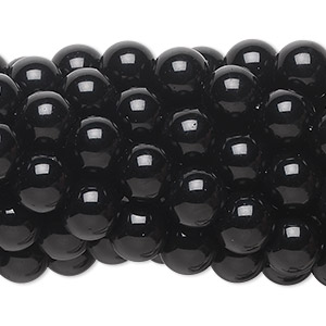 Bead, black obsidian (natural), 8mm round, C grade, Mohs hardness 5 to 5-1/2. Sold per pkg of (10) 15-1/2&quot; to 16&quot; strands.