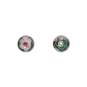Bead mix, cloisonné, enamel with gold-finished and silver-plated copper ...