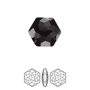 Embellishment, Crystal Passions&reg; rhinestone, jet, 15.8x14mm thin hexagon fancy stone (4683). Sold individually.
