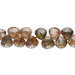 Bead, andalusite (natural), 7mm hand-cut faceted flat teardrop, B grade, Mohs hardness 7 to 7-1/2. Sold per 4-inch strand, approximately 25 beads.