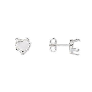 Earstud, Snap-Tite®, sterling silver, 6mm 5-prong heart setting. Sold ...