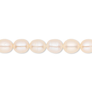 Pearl, White Lotus&#153;, cultured freshwater, peach, 5-7mm rice, C grade, Mohs hardness 2-1/2 to 4. Sold per 16-inch strand.