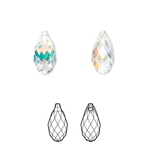 Drop, Crystal Passions&reg;, crystal AB, 13x6.5mm faceted briolette pendant (6010). Sold per pkg of 24.