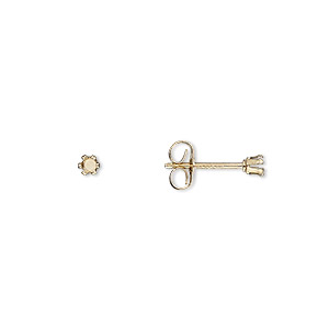 Earstud, Snap-Tite&reg;, 14Kt gold-filled, 2mm 6-prong round setting. Sold per pkg of 2 pairs.