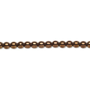 Bead, Czech glass druk, opaque antique gold luster, 4mm round. Sold per 15-1/2&quot; to 16&quot; strand.