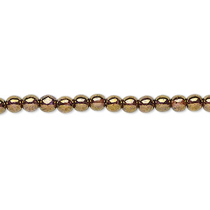Bead, Czech glass druk, translucent copper luster, 4mm round. Sold per 15-1/2&quot; to 16&quot; strand.