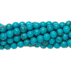 Bead, &quot;turquoise&quot; (resin) (imitation), 4mm round. Sold per pkg of (10) 15-1/2&quot; to 16&quot; strands.