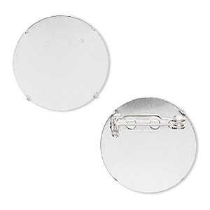 Pin back, silver-plated steel, 26mm 4-prong round. Sold per pkg of 10.
