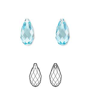 Drop, Crystal Passions&reg;, aquamarine, 13x6.5mm faceted briolette pendant (6010). Sold per pkg of 24.