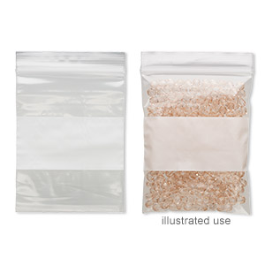 Bag, Tite-Lip&#153;, plastic, clear and white, 3x4-inch top zip with block. Sold per pkg of 100.