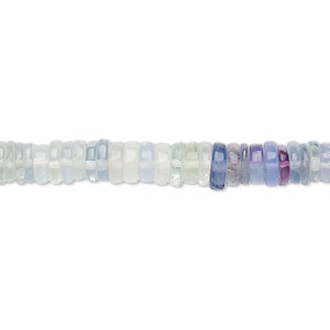 Bead, blue-green fluorite and purple fluorite (natural), shaded, 4x1mm-6x2mm hand-cut rondelle, B grade, Mohs hardness 4. Sold per 8-inch strand, approximately 100-150 beads.