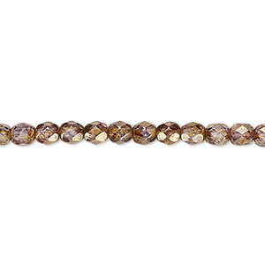 Bead, Czech fire-polished glass, copper luster, 4mm faceted round. Sold per 15-1/2&quot; to 16&quot; strand.