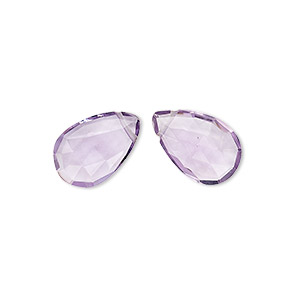 Bead, lavender amethyst (natural), light, 15x10mm hand-cut top-drilled faceted puffed teardrop, A- grade, Mohs hardness 7. Sold per pkg of 2 beads.
