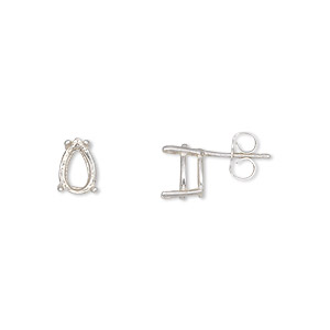 Earstud, Sure-Set&#153;, sterling silver, 8x5mm with 4-prong pear basket setting. Sold per pair.