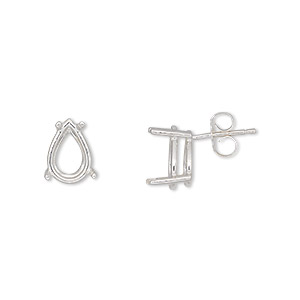 Earstud, Sure-Set&#153;, sterling silver, 10x7mm with 4-prong pear basket setting. Sold per pair.