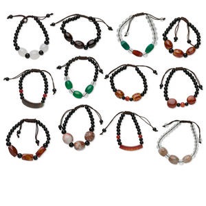 Bracelet mix, multi-agate (natural / dyed / heated) and waxed cotton cord, mixed colors, adjustable from 5 to 7-1/2  inches with macram&#233; knot closure. Sold per pkg of 12.